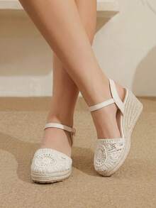 Styleloop Women's Shoes, Beige Woven Hemp Rope Straw Weave Heel Platform Sandals, Holiday Bohemian Wear - Beige - View 4