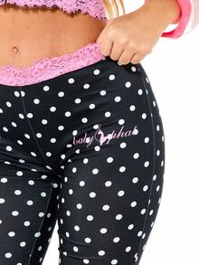 BABYPHAT 波點喇叭褲，粉色蕾絲飾邊腰帶與背面 Logo 字母印花 - 黑色 - 查看 5