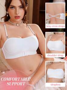 SHEIN 1pc Women Front Closure Wireless Tube Top Bra - White - View 3