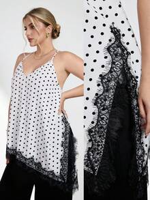 Chikora Plus Size Elegant Lace White Patchwork Tea Party Camisole,Women's Summer Curve Cocktail Tops, Outfits,Office Work Wear Blouses - Brown - View 2