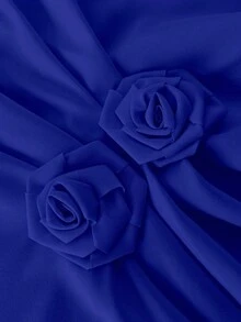 Maweii 春、夏、秋斜肩荷葉袖玫瑰腰部手帕下擺純色優雅時尚通勤設計感高級度假日常穿搭新款大尺碼女款襯衫 - 寶藍色 - 查看 7