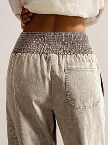 Bohemela Plus Size Casual Washed Denim Effect Pants Fall - Mocha Brown - View 7