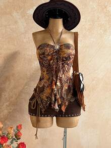 Soleia Camiseta de tirantes con decoración de concha y bajo asimétrico, adecuada para vacaciones en la playa en verano, talla grande - Multicolor - Ver 5
