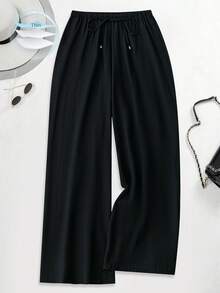 SHEIN LUNE Quần dài ống rộng thời trang Plus Size dành cho nữ - màu đen - Xem 1