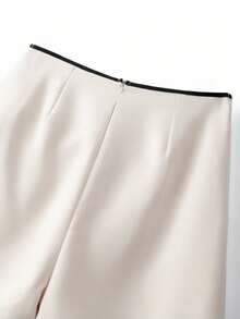 GlowEve Women's Summer Elegant Casual Shorts With Bow Tie Waist Decoration And Ruched Design Brunch White And Black - Apricot - View 5