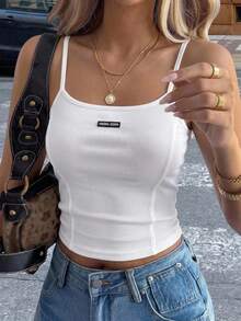 DAZY Letter Patch Slim Fit Camisole Top Summer - White - View 1