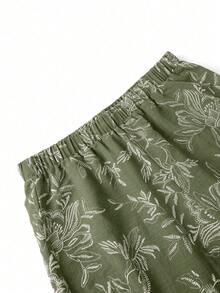 Lacomfia 女士圆领长袖宽松阔腿印花休闲舒适加大码两件套 - 綠色 - 查看 5