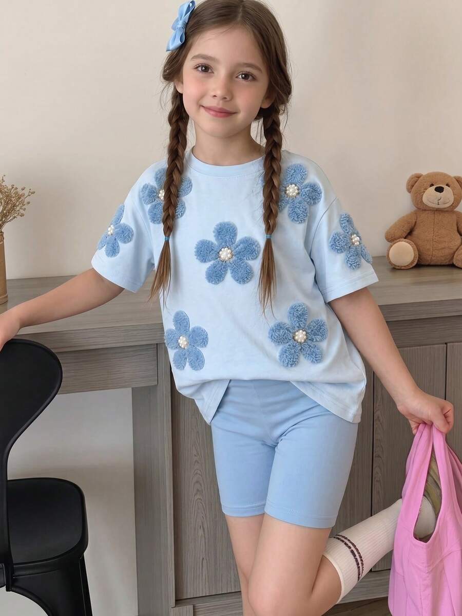 春夏青少年女孩休閒時尚創意個性化高端清爽豹紋拼接圖形字母印花寬鬆返校款 - 彩色 - 查看 1