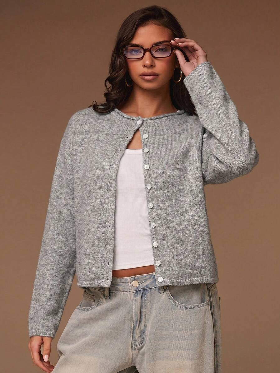 Athîral Women's Casual Knitted Cardigan, Autumn/Winter - Grey - View 1