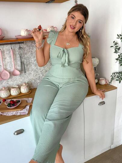 Slumberry CURVE Plus Size Cute Knitted Jacquard Camisole Pajama Set