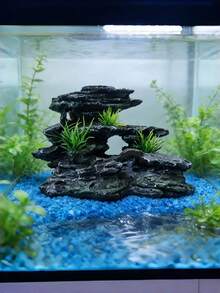 1PC Stacked Stone Statue Decor Aquarium Landscape Ornament Fake British Stone Layered Design With Artificial Grass Hide Cave For Fish Shrimp Zen Style Core Accent For Fish Tank Fish Lovers Turtle Keepers - A - View 4
