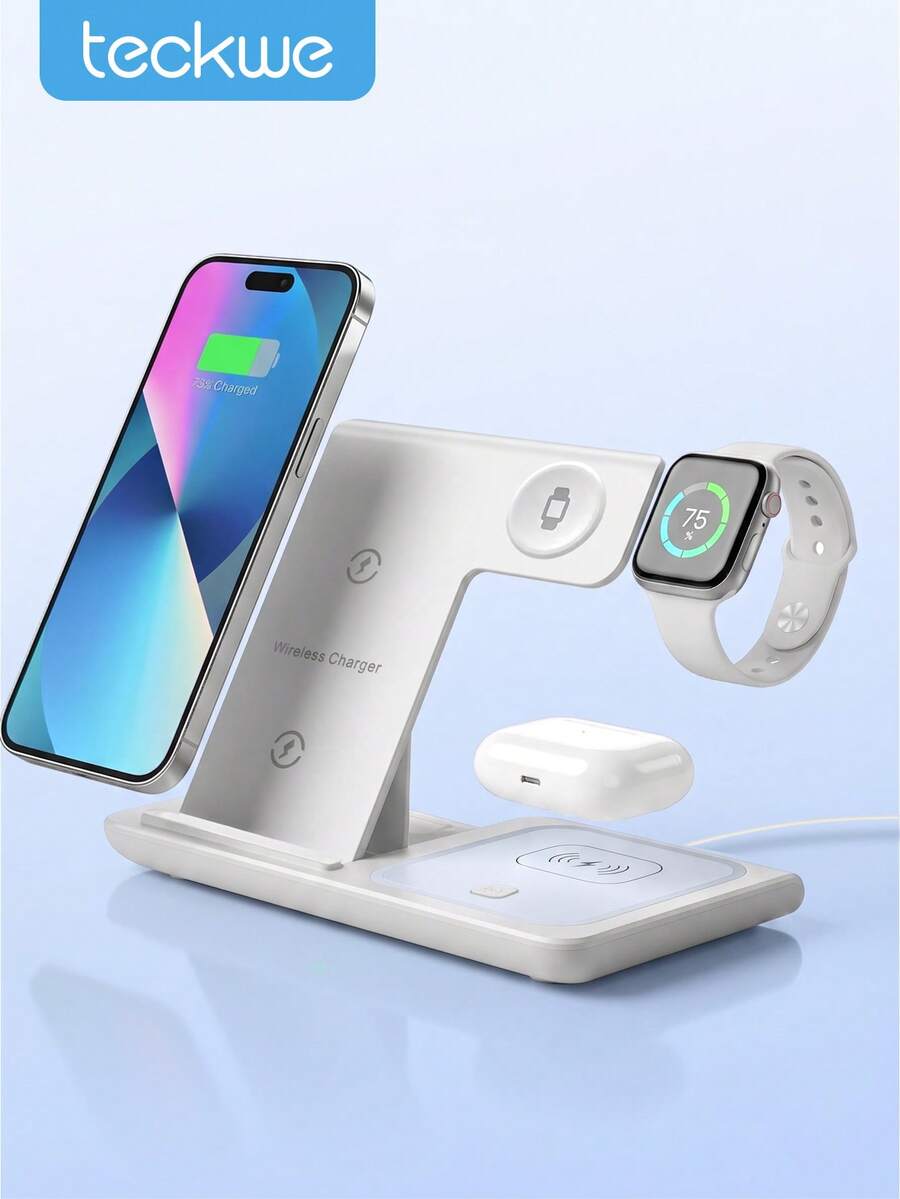 Teckwe 3-In-1 Wireless Charger,Input Voltage: 9V/2A, 9V/2.7A,Wireless Output: 5W-7.5W-10W-15W,Output Port: TYPE-C,Transmission Distance: 8mm Product Efficiency: 78% - Multicolor - View 1