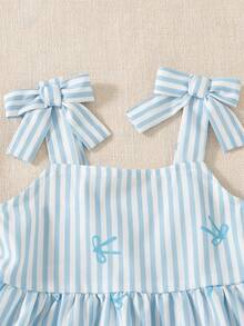 Souflis Souflis Baby Girls' Cute Yellow Bow Decor Camisole Top Paired With Loose Casual Pants, Spring/Summer Outfit - Baby Blue - View 9