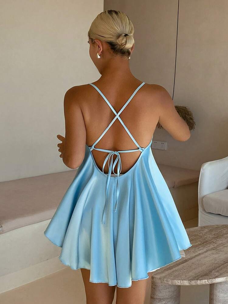 Backless Camisole Mini Dress, Summer Sleepwear Nightgown For Women