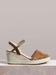 Styleloop Giày nữ, màu nâu, giày rơm đan bằng dây gai dầu, sandal đế xuồng, giày giúp tăng chiều cao, phong cách bohemian cho kỳ nghỉ. - màu nâu - Xem 5