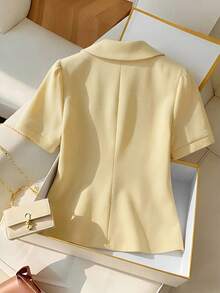 Ellevyn Elegant Yellow Collared Cinched Waist Shirt, Suitable For Daily Wear - Yellow - View 2