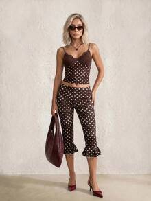 Sinnesro Women's Printed Simple Pants For Daily Wear Ruffle Pants Striped Pants Women's Capris - Brown - View 6