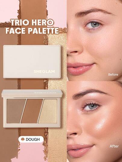 SHEGLAM Trio Hero Face Palette-Dough Contour Dual-Use Multi-Use Sculpt Powder Brand Beauty Makeup Face Paint Cosmetic For Women Girls Perfect For Spring Summer Ideal For Y2K Fancy Fashion Suitable For Birthday Mother'S Day Gift Rave Festival Party Ready Best Color