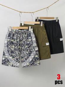 SHEIN 3件套青少年男童宽松休闲网纱休闲简约基础百搭纯色运动工作短裤套装，多色可选，买一送二，买三送一，适合春夏季节。 - 彩色 - 查看 3