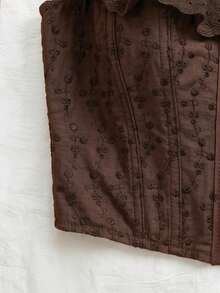 Soleia Atasan Wanita Polos dengan Hiasan Ruffle, Kasual, Serbaguna untuk Pemakaian Sehari-hari - Coffee Brown - View 4