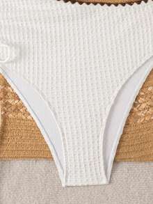 Swim Chiccia Plain White Asymmetrical Textured One-Piece Swimsuit For Women With Side Drawstring - White - View 6