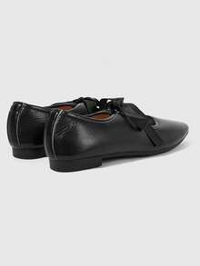 ROMWE Kawaii Brown Loafers Closed Toe Mary Jane Leather Shoes, Bow Lolita Ballet Flats For Women - Black + strap - View 3