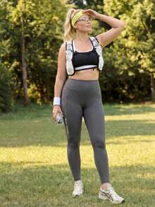 In My Nature Plus Size Women Solid Color Pockets Sports Leggings Gym Sport White Summer - Grey - View 5