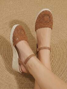 Styleloop Giày nữ, màu nâu, giày rơm đan bằng dây gai dầu, sandal đế xuồng, giày giúp tăng chiều cao, phong cách bohemian cho kỳ nghỉ. - màu nâu - Xem 4