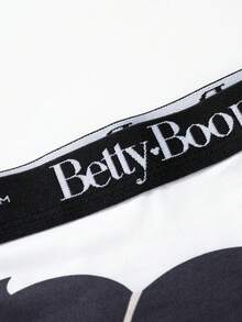Betty Boop x SHEIN 合作款女士安全短裤，白色卡通印花高弹力平角内裤 - 白色 - 查看 6