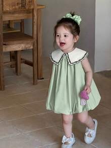 Babygirl Cute Summer Embroidered Floral Sleeveless Dress - Lime Green - View 7