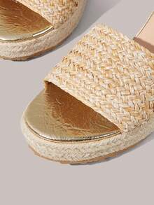 Styleloop Giày nữ, màu nâu, giày rơm đan bằng dây gai dầu, sandal đế xuồng, giày giúp tăng chiều cao, phong cách bohemian cho kỳ nghỉ. - Màu be - Xem 7