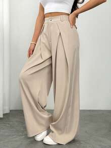 Vivamere Women's Suit Wide Leg Pants With Pleated Detailing ,Petite Women - Khaki - View 6