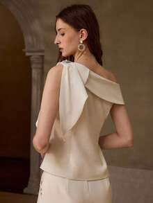 MOTF PREMIUM ASYMMETRICAL NECK METAL DECOR BLOUSE - Apricot - View 3