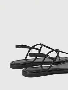 HighSole 女士平底凉鞋，趾带设计，舒适百搭，适合春夏户外/室内穿着，简约时尚，适合度假、日常通勤，优雅复古风。 - 黑色 - 查看 5