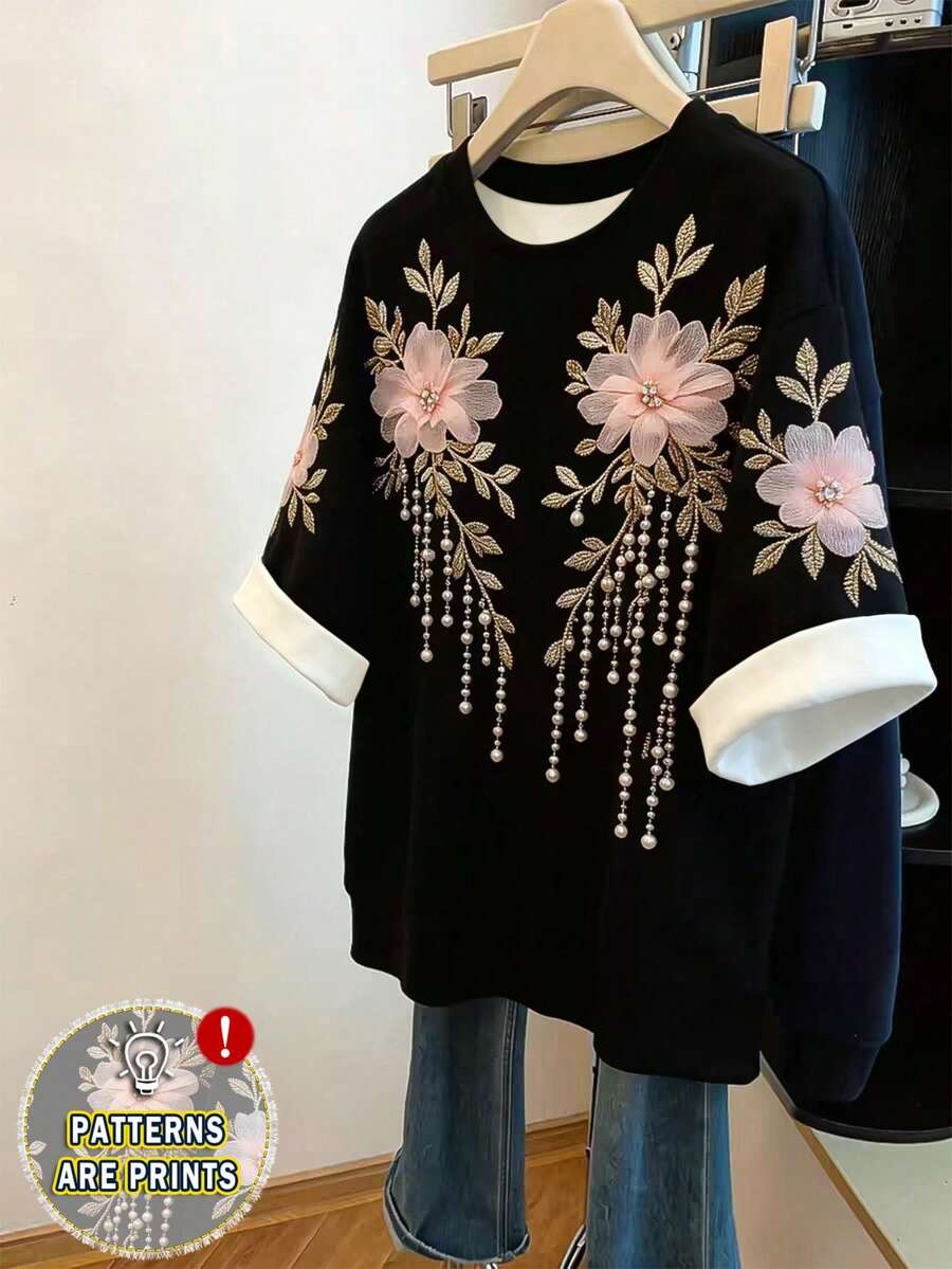 Resyla 复古彩色条纹女式短袖T恤,夏季休闲圆领上衣 - 彩色 - 查看 1