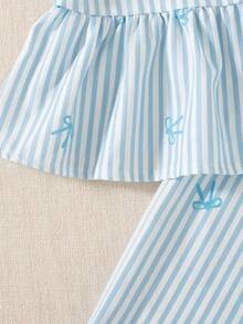 Souflis Souflis Baby Girls' Cute Yellow Bow Decor Camisole Top Paired With Loose Casual Pants, Spring/Summer Outfit - Baby Blue - View 6