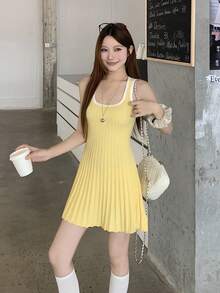 DAZY Color Block Patchwork Waist Cinched Casual Sports Mini Dress For Women, Summer - Yellow - View 5