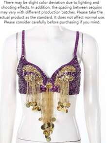 Women's Shiny Belly Dance Bra Top, Sequin Fringe Bra Top, Carnival Costume, Dance Wear - Multicolor - View 12