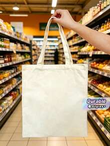 Multi-Size(Mini/S/M/L) Large Capacity Beige Canvas Tote Bag, Multipurpose Storage Handbag For Books & Stationery. Reusable As Party, Wedding, Baby Shower & Exhibition Gift Bag, Fit For DIY Painting, Embroidery And Sublimation Printing. - Beige - View 1