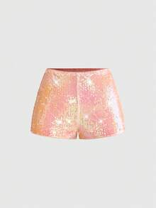 ROMWE Grunge Punk Plus Size Women's Sequin Embellished Shorts, Fashionable Party & Holiday Style - Orange - View 1
