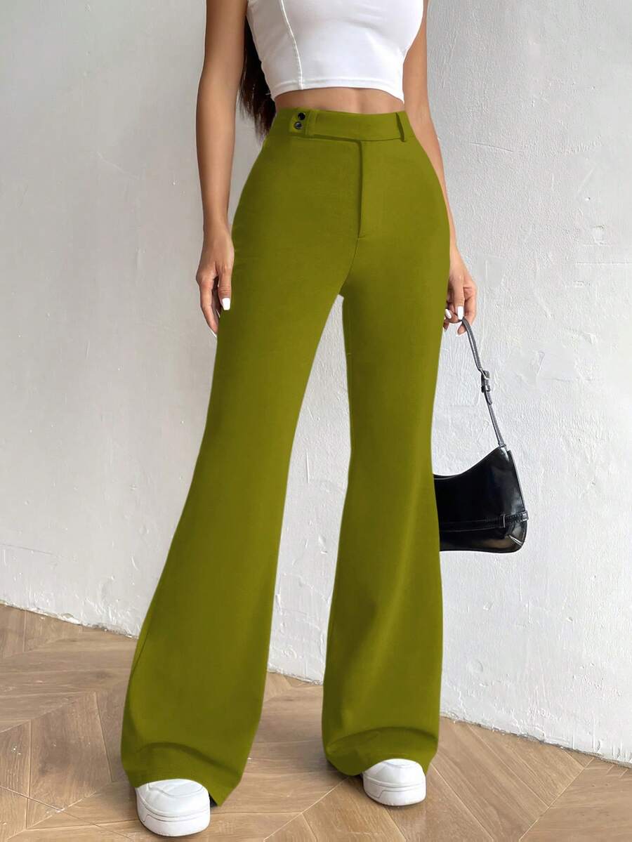 SHEIN Unity Women's Solid Color Minimalist Casual Long Pants - Green - View 1