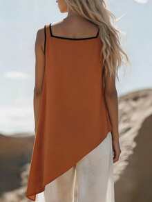 SHEIN Contrast Color Trim Sleeveless Ruffled Hem Summer Dress For Middle-Aged & Elderly Women - Orange - View 2