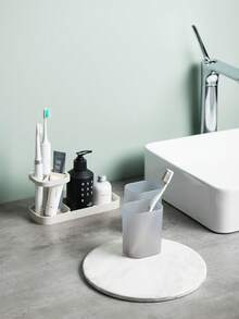 1Pc Couple Bathroom Storage Rack Multi Function Toothbrush Holder Wash Cup Stand Toiletry Organizer Household Bathroom Accessories Storage Shelf Suitable For Home Dormitory Hotel Restroom Couple Toiletries Arrangement Rack(Including Cups) - Multicolor - View 13