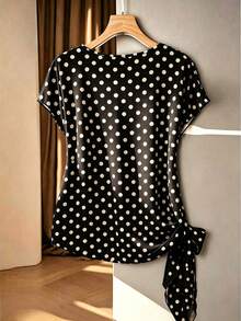 Franclia Áo kiểu voan dáng rộng, thắt nơ hình trái tim, chất liệu chiffon, thích hợp cho mùa xuân/hè. - màu đen - Xem 2