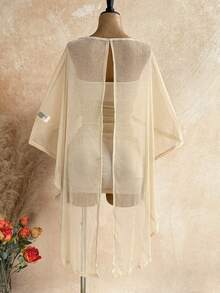 Soleia Party Gold Sequin Sheer Asymmetric Shoulder Loose Top & Ruched Hem Bodycon Mini Dress 2 Piece Set,Light Beige,Summer,Boho,Beach Vacation,Holiday - Gold - View 2