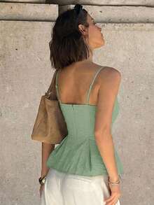 Siren Gaze Women's Summer Casual Vacation Patchwork Embroidery Mesh Cinched Waist Ruffle Hem Camisole - Mint Green - View 2