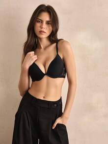 Charlaine Áo ngực có gọng, phối ren Pháp mềm mại, nâng đỡ tốt. - màu đen - Xem 5