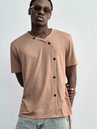 Street Life Camiseta de manga corta de unicolor casual y versátil para uso diario para hombres