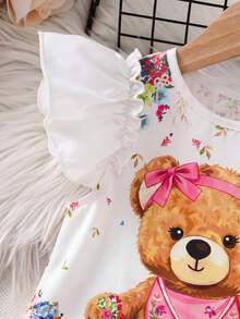 SHEIN 少女優雅白色夏季仙女生日刺繡蝴蝶結無袖荷葉邊飾上衣，休閒日常度假質感蝴蝶眼花短版上衣 - 彩色 - 查看 7