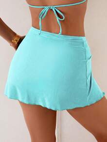 SHEIN Swim 1件装女士性感纯色侧开衩海星装饰沙滩罩衫 - 薄荷藍 - 查看 2